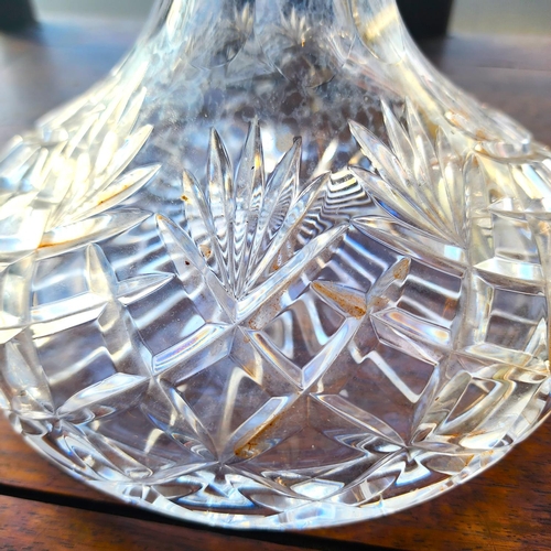 151 - Silver Collar Cut Crystal Ships Decanter with Original Stopper Approximately 12 Inches High