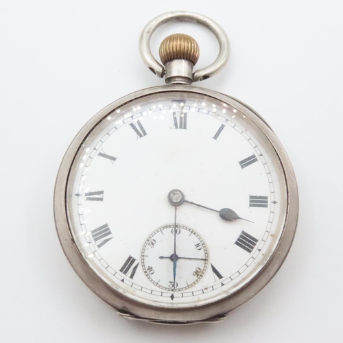 1565 - Silver Cased Half Hunter Pocket Watch Roman Numeral Decorated Dial Face 5cm Diameter