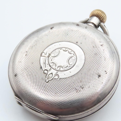 1565 - Silver Cased Half Hunter Pocket Watch Roman Numeral Decorated Dial Face 5cm Diameter