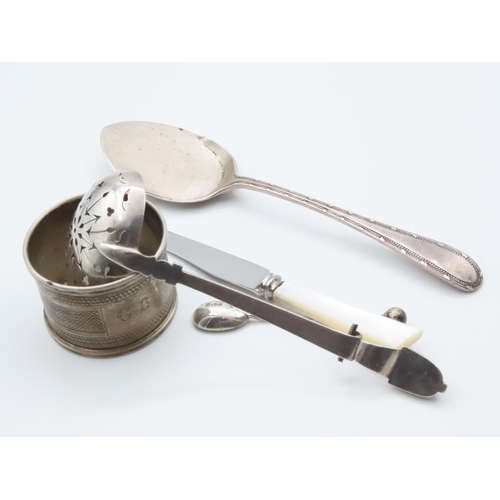 1568 - Various Silver Items Including Silver Sugar Sifter Spoon