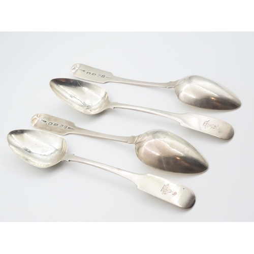 1569 - Four Silver Serving Spoons 20cm Long