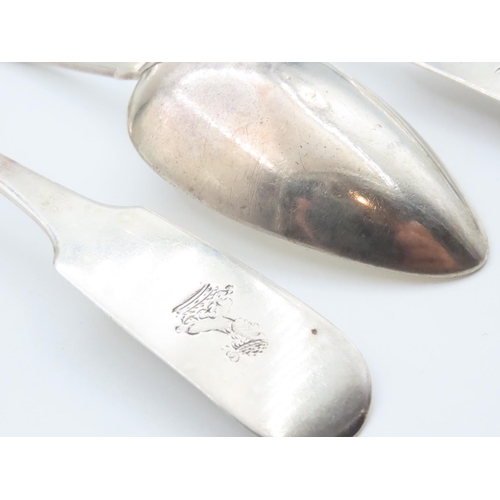 1569 - Four Silver Serving Spoons 20cm Long