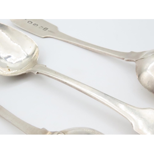 1569 - Four Silver Serving Spoons 20cm Long