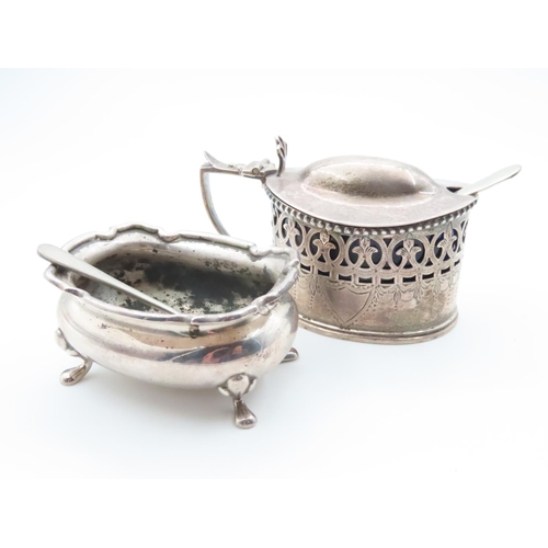 1572 - Silver Table Salt and Mustard Pot with Silver Spoon