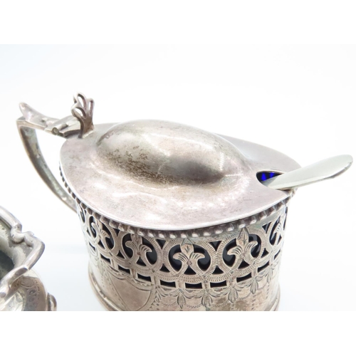 1572 - Silver Table Salt and Mustard Pot with Silver Spoon