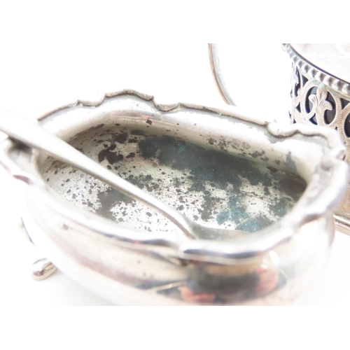 1572 - Silver Table Salt and Mustard Pot with Silver Spoon