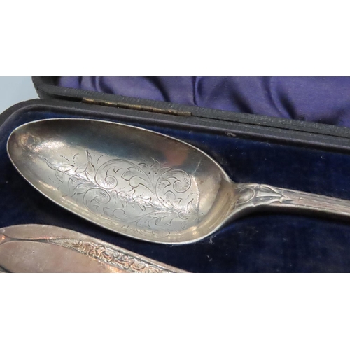 1582 - Silver Presentation Fork and Spoon Contained within Original Presentation Case Each 16cm Long