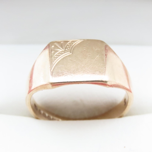 1594 - 9 Carat Yellow Gold Panel Signet Ring Size W and a Half