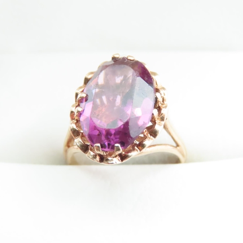 1599 - Amethyst Statement Ring Mounted in 9 Carat Yellow Gold Ring Size I and a Half