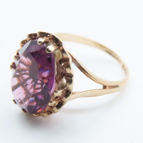 1599 - Amethyst Statement Ring Mounted in 9 Carat Yellow Gold Ring Size I and a Half