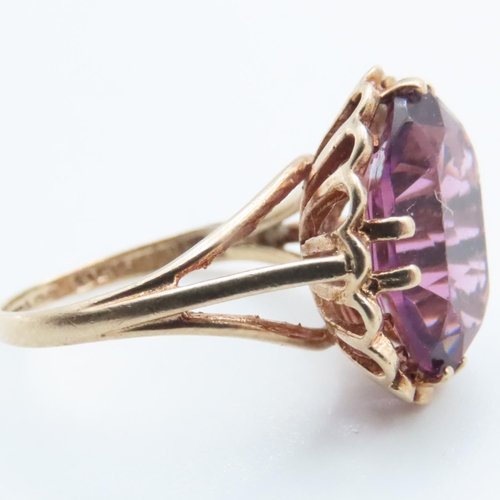 1599 - Amethyst Statement Ring Mounted in 9 Carat Yellow Gold Ring Size I and a Half