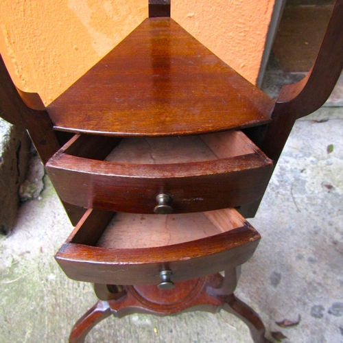 16 - Mahogany Stand Shaped End Supports Twin Drawers to Mid Section