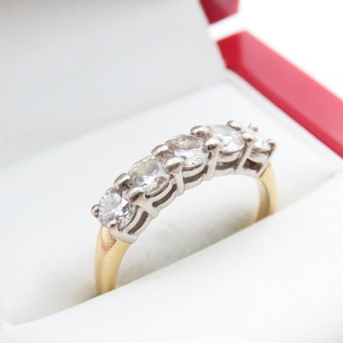 1609 - Five Stone Diamond Ring Round Brilliant Cut High Colour Mounted in 18 Carat Yellow Gold Ring Size R ... 