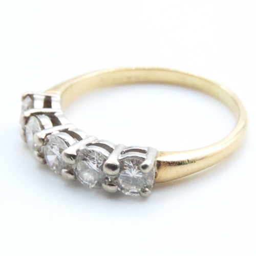 1609 - Five Stone Diamond Ring Round Brilliant Cut High Colour Mounted in 18 Carat Yellow Gold Ring Size R ... 