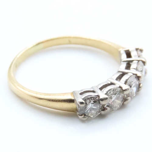 1609 - Five Stone Diamond Ring Round Brilliant Cut High Colour Mounted in 18 Carat Yellow Gold Ring Size R ... 