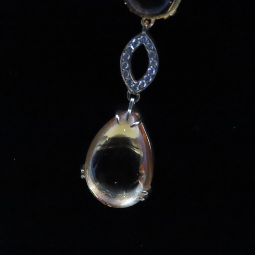 1611 - Polished Citrine and Diamond Set 18 Carat Yellow Gold Drop Necklace Chain 46cm Long Pendant 7cm Drop