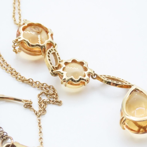 1611 - Polished Citrine and Diamond Set 18 Carat Yellow Gold Drop Necklace Chain 46cm Long Pendant 7cm Drop