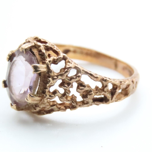 1615 - Smoky Amethyst Set in 9 Carat Yellow Gold Ring Size O