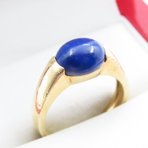 1616 - Polished Half Bezel Set Lapis Lazuli Mounted in 18 Carat Yellow Gold Ring Size O