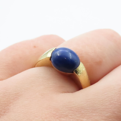 1616 - Polished Half Bezel Set Lapis Lazuli Mounted in 18 Carat Yellow Gold Ring Size O