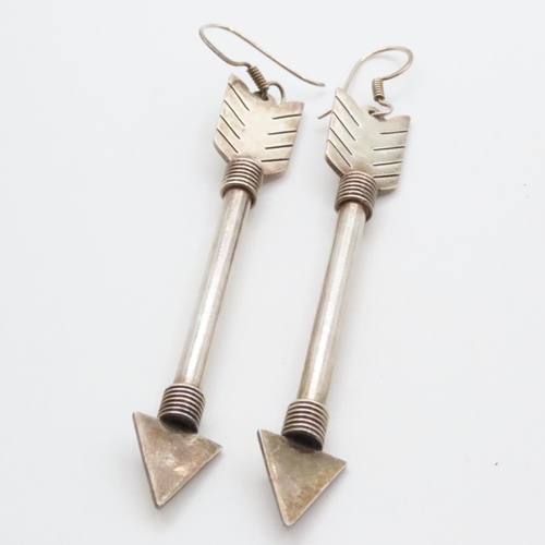 1618 - Pair of Silver Arrow Motif Earrings 8.5cm Long