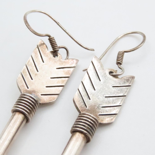 1618 - Pair of Silver Arrow Motif Earrings 8.5cm Long