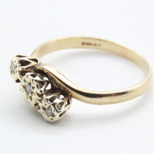 1627 - Three Stone Diamond Ring Set in 9 Carat Yellow Gold Ring Size Q