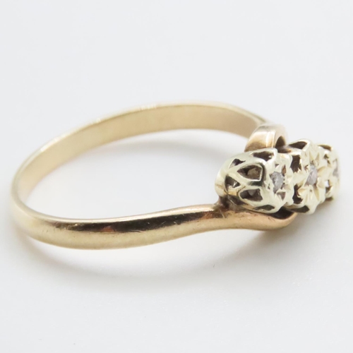 1627 - Three Stone Diamond Ring Set in 9 Carat Yellow Gold Ring Size Q