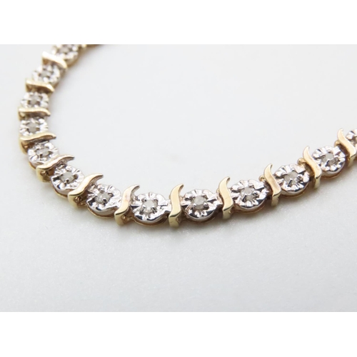 1628 - 9 Carat Yellow Gold Diamond Set Bracelet 19cm Long