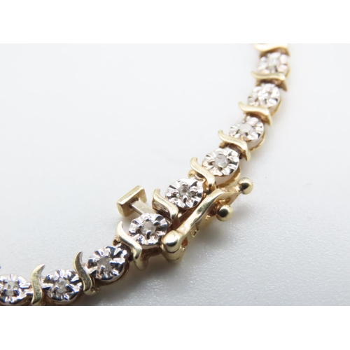 1628 - 9 Carat Yellow Gold Diamond Set Bracelet 19cm Long