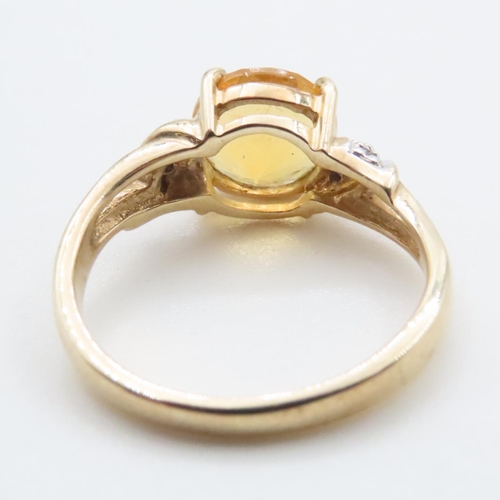 1630 - Citrine Set Ring with Further Diamond Inset to Shoulder Mounted on 9 Carat Yellow Gold Ring Size N