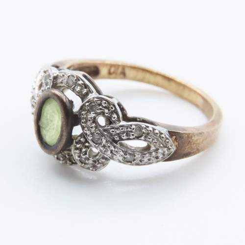 1632 - Bezel Set Peridot and Diamond Cluster Ring Mounted in 9 Carat Yellow Gold Ring Size M