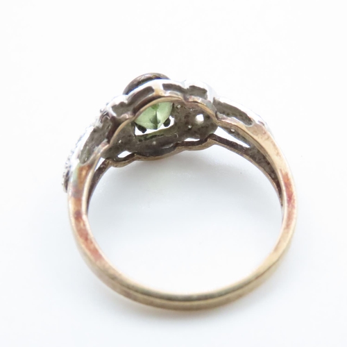 1632 - Bezel Set Peridot and Diamond Cluster Ring Mounted in 9 Carat Yellow Gold Ring Size M