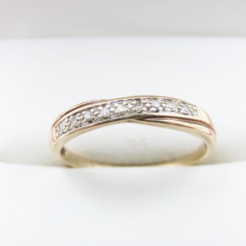 1633 - Diamond Set Crossover Motif Ring Set in 9 Carat Yellow Gold Ring Size Q and a Half