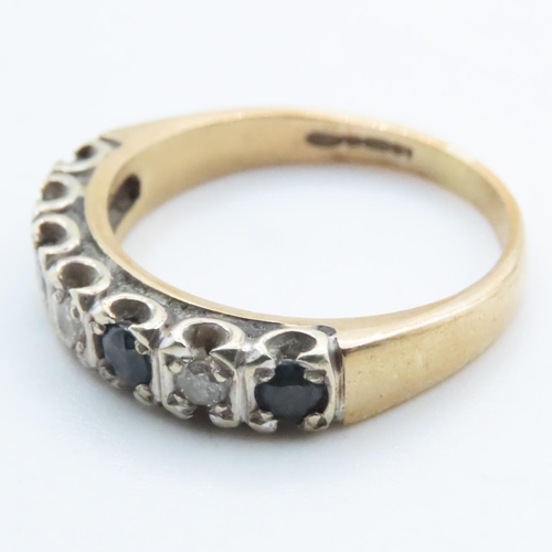 1642 - Seven Stone Diamond and Sapphire Half Eternity Ring Mounted in 9 Carat Yellow Gold Ring Size M