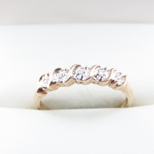 1643 - Half Bezel Set Five Stone Diamond Ring Set in 9 Carat Yellow Gold Ring Size P and a Half