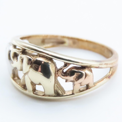 1646 - 9 Carat Yellow, White and Rose Gold Elephant Motif Ring Size N