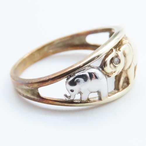 1646 - 9 Carat Yellow, White and Rose Gold Elephant Motif Ring Size N