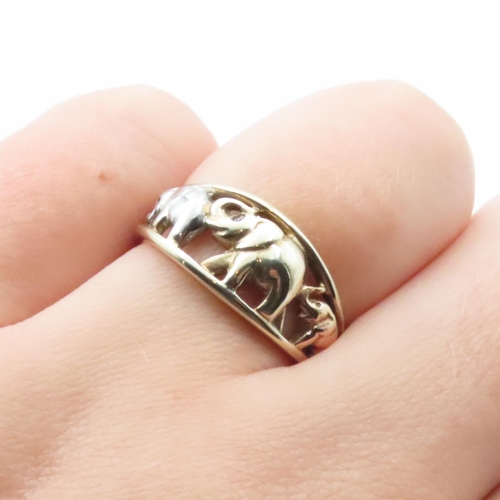 1646 - 9 Carat Yellow, White and Rose Gold Elephant Motif Ring Size N