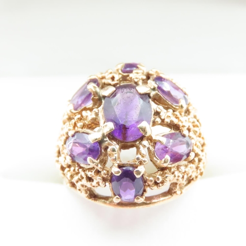 1653 - Amethyst Seven Stone Statement Ring Mounted in 14 Carat Yellow Gold Ring Size O and a Half