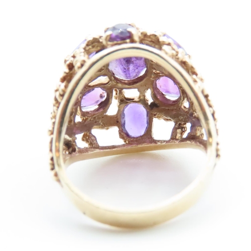 1653 - Amethyst Seven Stone Statement Ring Mounted in 14 Carat Yellow Gold Ring Size O and a Half