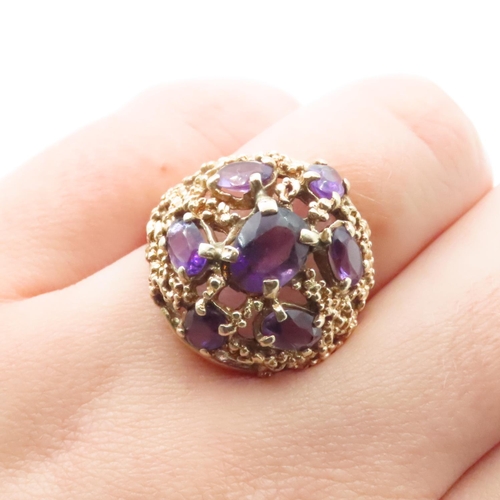 1653 - Amethyst Seven Stone Statement Ring Mounted in 14 Carat Yellow Gold Ring Size O and a Half