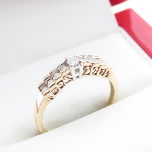 1656 - Nine Stone Bar Set Diamond Ring Mounted in 10 Carat Yellow Gold Ring Size N and a Half