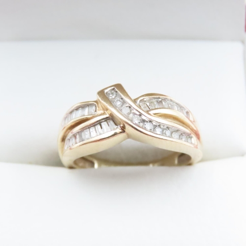 1659 - Ladies Diamond Cluster Ring Wrap Crossover Design Set in 14 Carat Yellow Gold Ring Size N