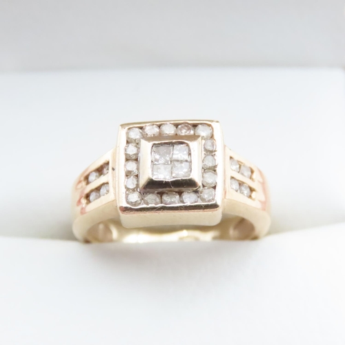 1661 - Square Halo Diamond Ring Mounted on 10 Carat Yellow Gold Ring Size M and a Half