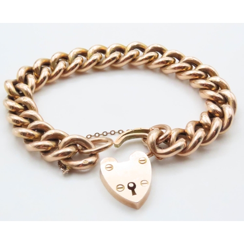 1662 - 9 Carat Yellow Gold Curb Link Heart Locket Bracelet 18cm Long