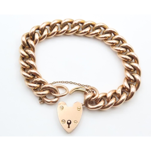 1662 - 9 Carat Yellow Gold Curb Link Heart Locket Bracelet 18cm Long