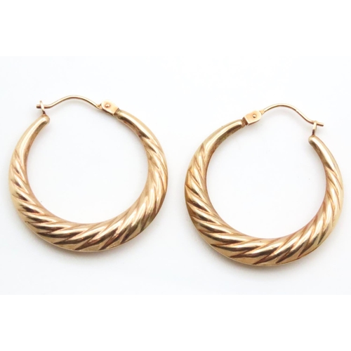 1664 - Pair of 9 Carat Yellow Gold Twist Form Hoop Earrings 3cm High