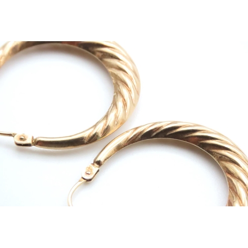 1664 - Pair of 9 Carat Yellow Gold Twist Form Hoop Earrings 3cm High