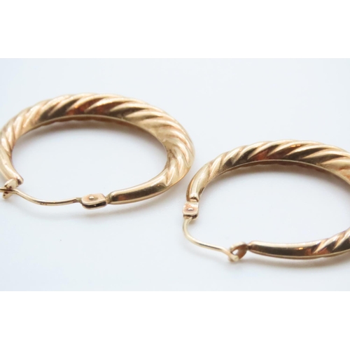 1664 - Pair of 9 Carat Yellow Gold Twist Form Hoop Earrings 3cm High